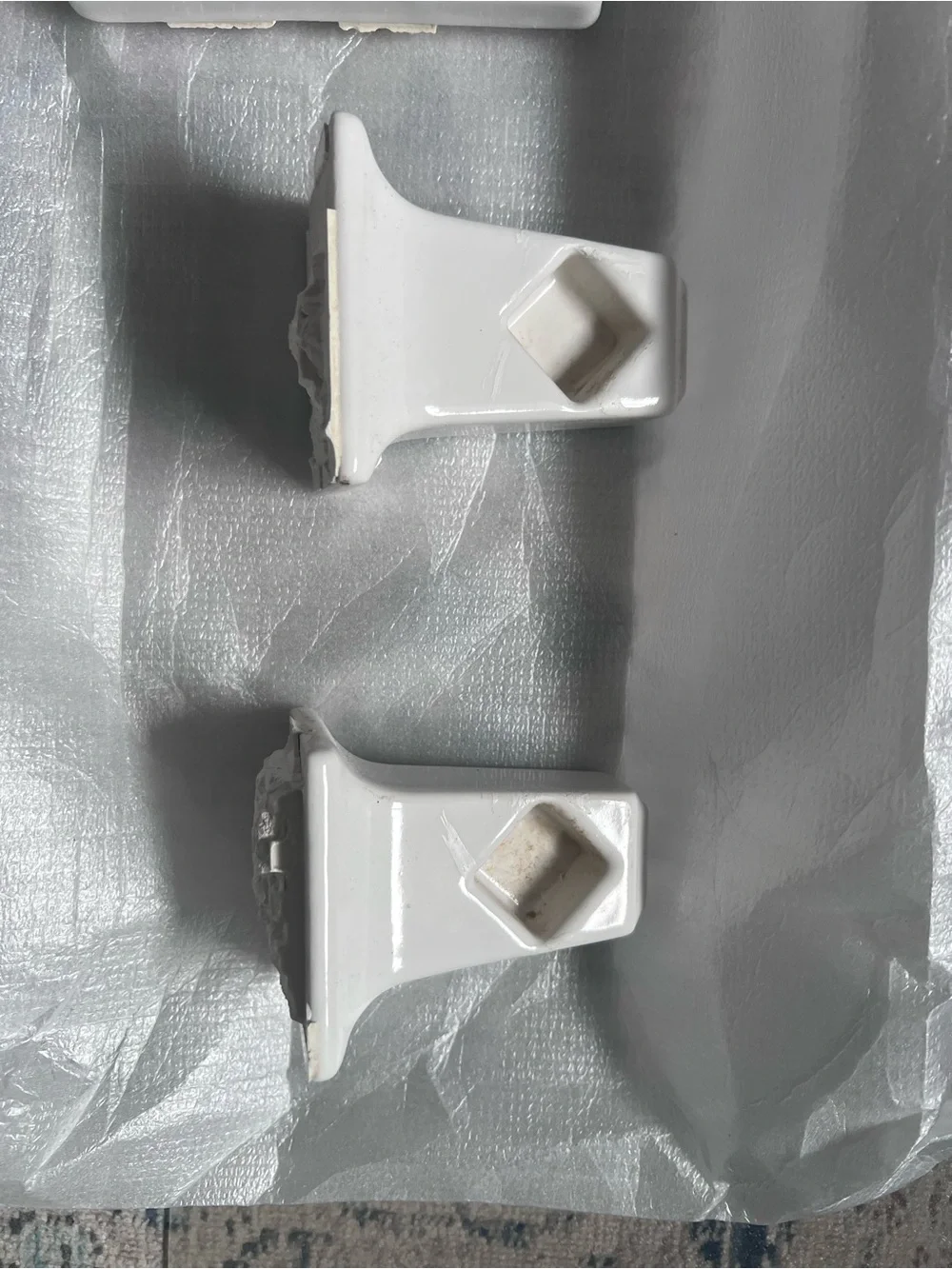 White Ceramic Retro Bath- Toilet paper, towel rod, toothbrush, and soap holder.